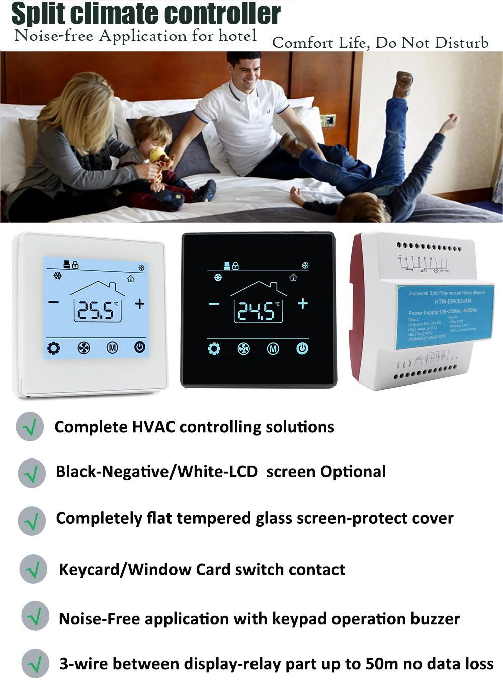 Hotel Room Thermostat Supplier Split Digital AC Temperature Controller RS485 Modbus Thermostat for Fan Coil Units