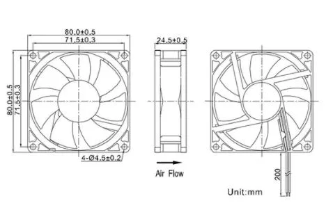 80*80*25mm Jsl DC Axial Brushless Cooling Fan