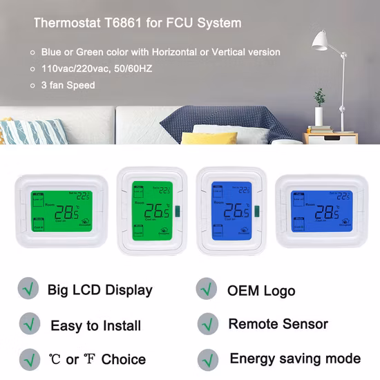 110V 220V Honeywell Digital Room Cooling Temperature Controller Fan Coil Thermostat T6861 for Central Air Conditioner